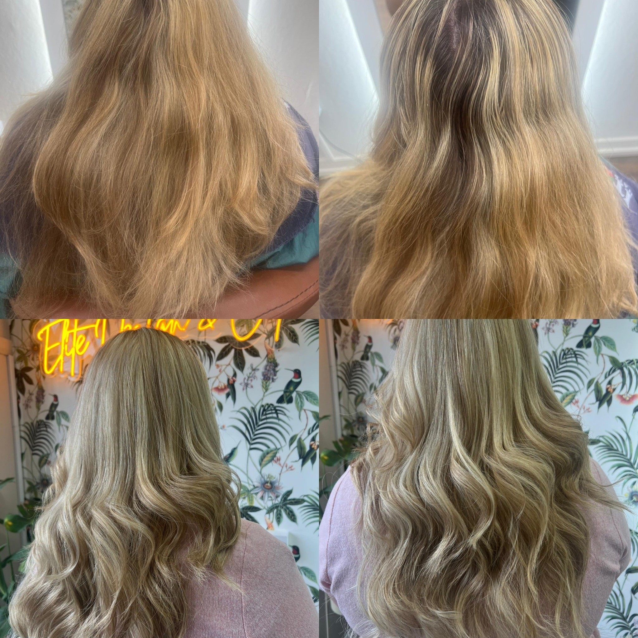 Highlights toner and curly blow drying